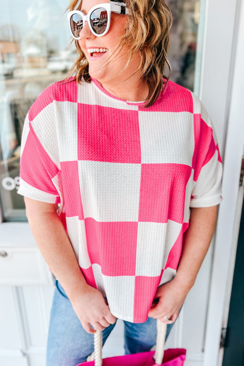 Hot Pink Checkered Plus Size T Shirt