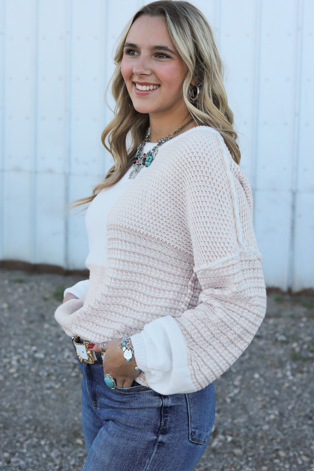 Oatmeal Mixed Tie Sweater