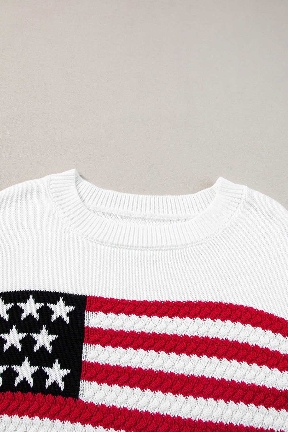 White American Flag Cable Knit Drop Shoulder Sweater