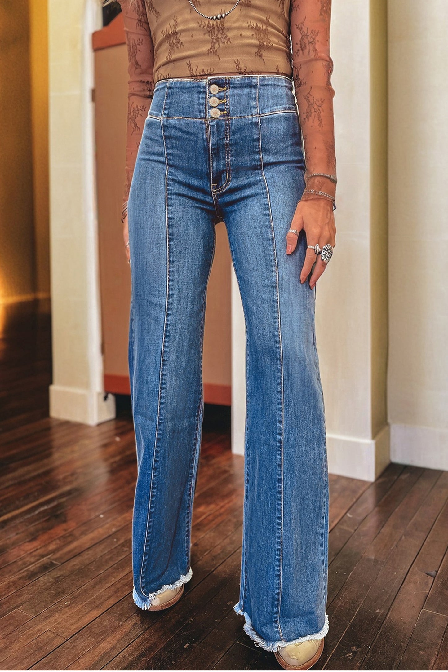 Sail Blue High Waist Flare Jeans