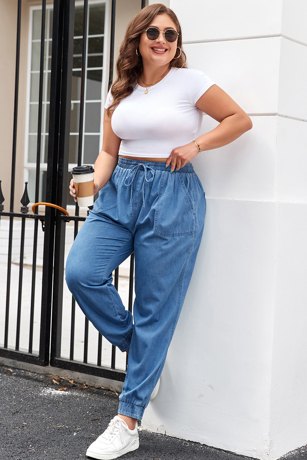 Dusk Blue Plus Size Denim Joggers