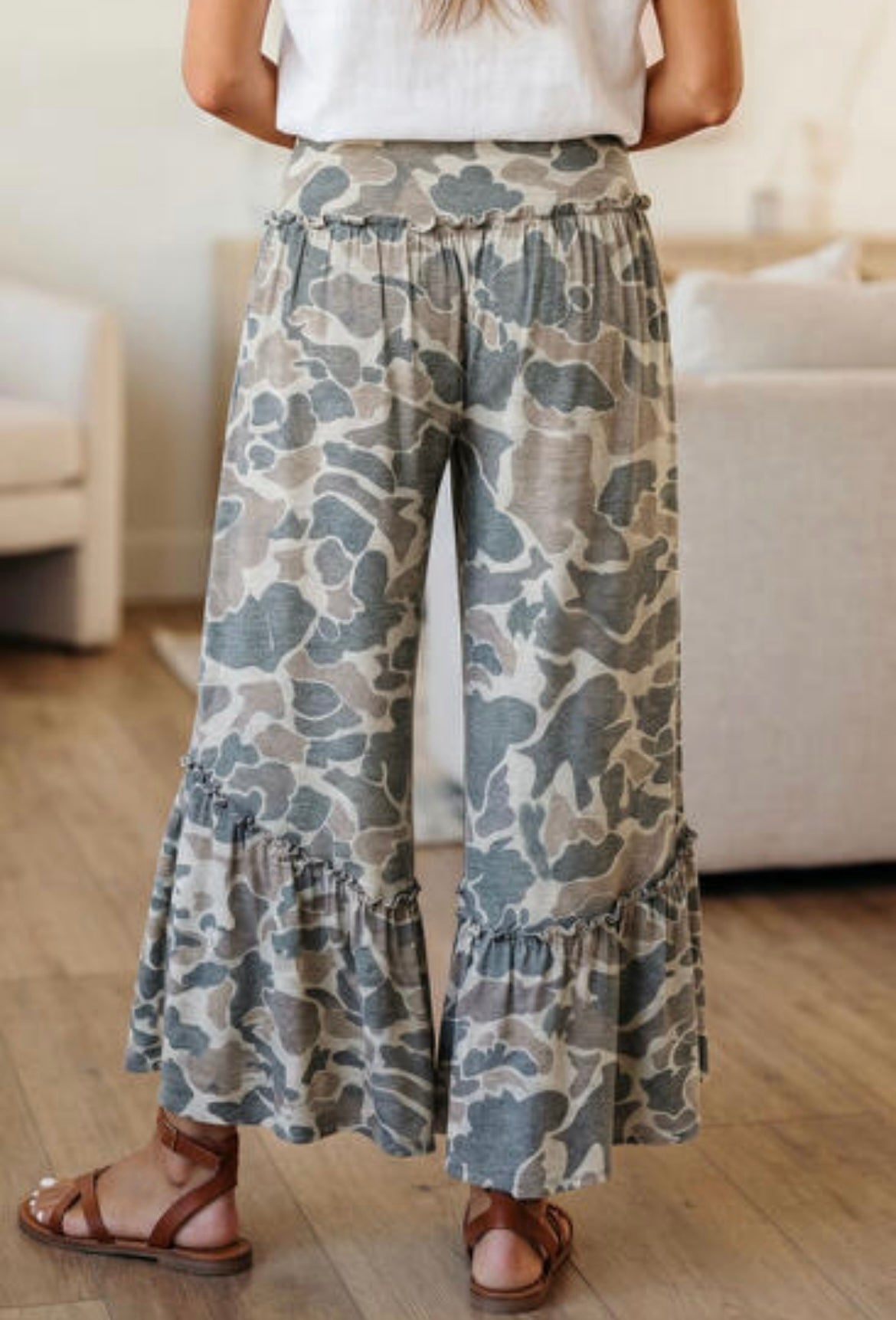 Multicolor Camo Print Wide Leg Casual Pants