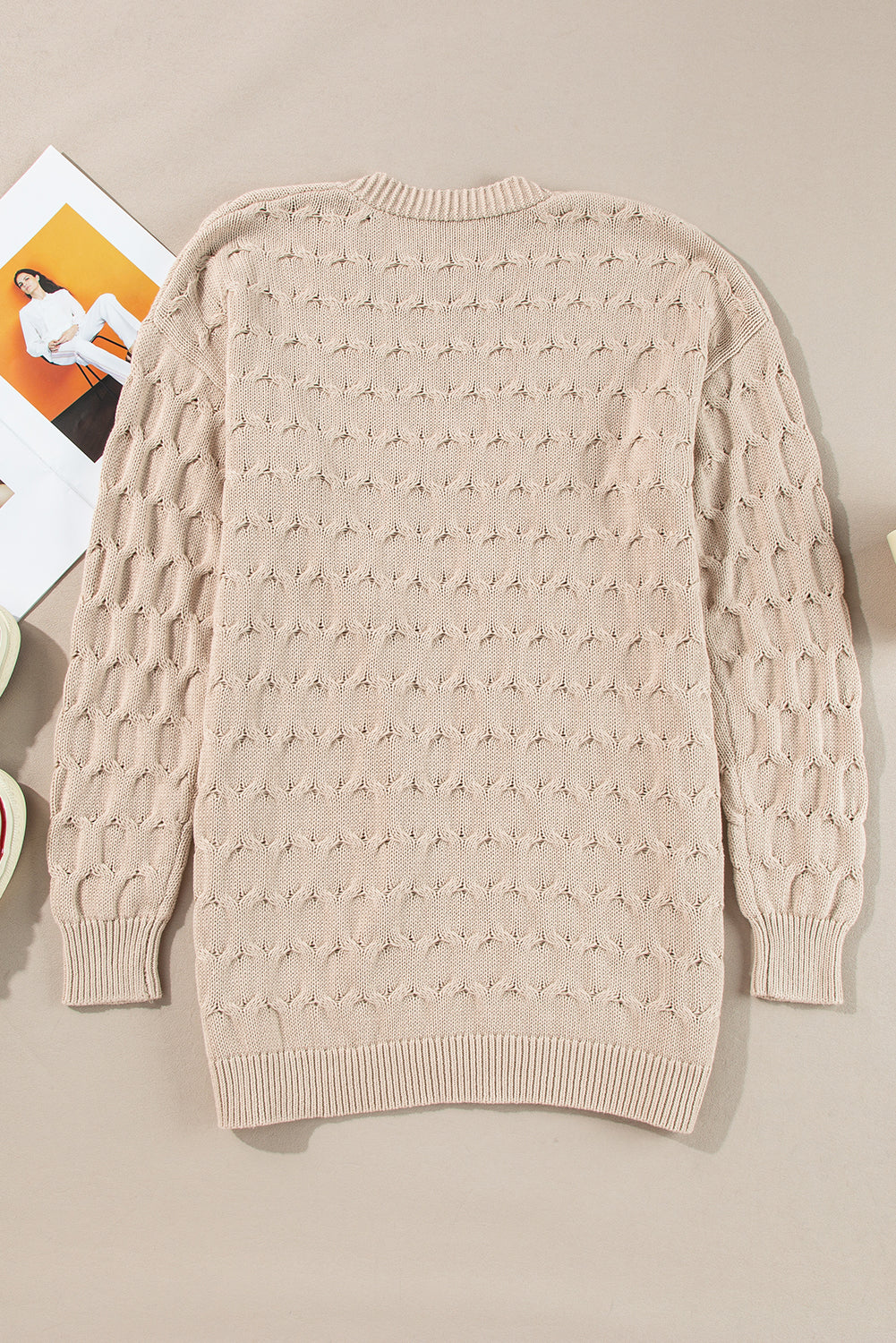 Jet Stream Cable Knit Eyelet Side Pockets Baggy Cardigan