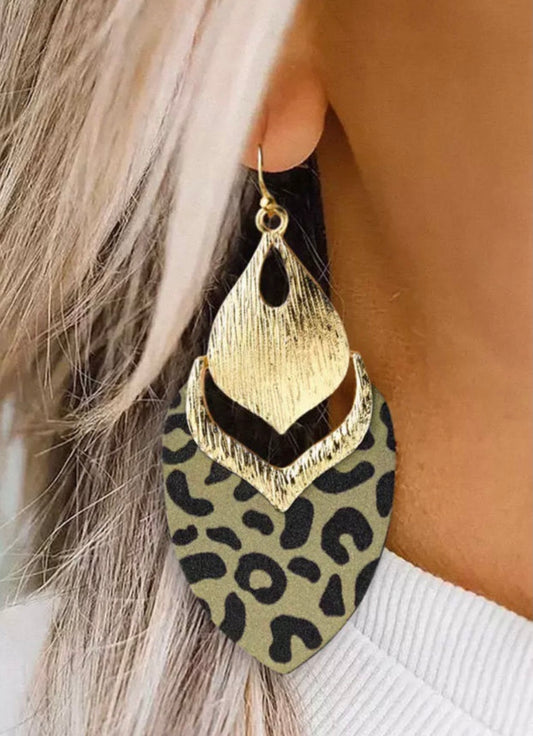 Gold leopard dangle earrings