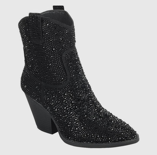 Black sequence cowboy bootie