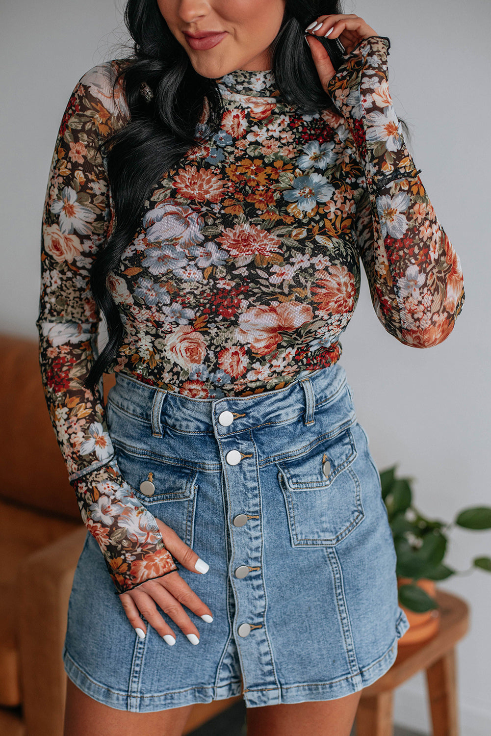 Floral Mesh Long Sleeve