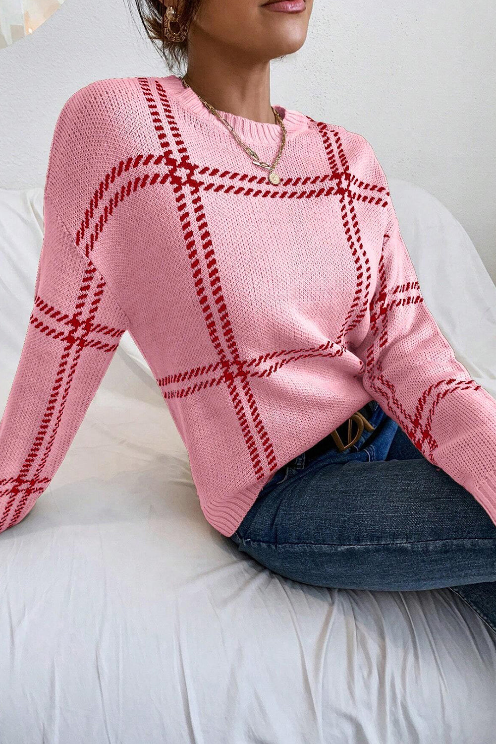 Pink Plaid Sweater