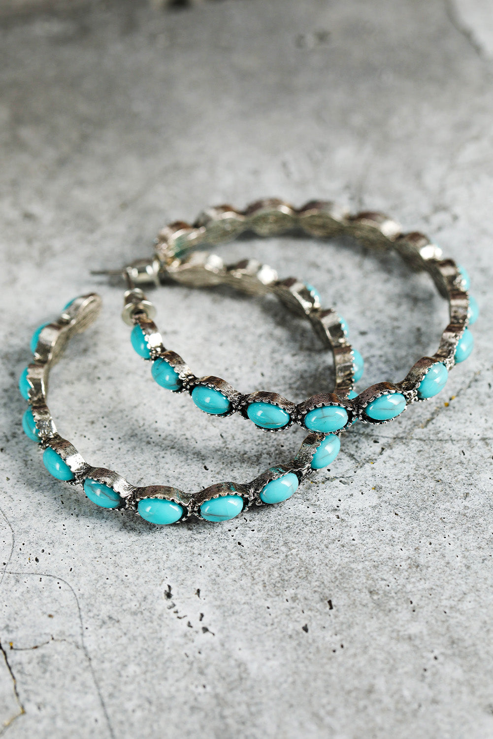 Teal Stone Hoop Earrings