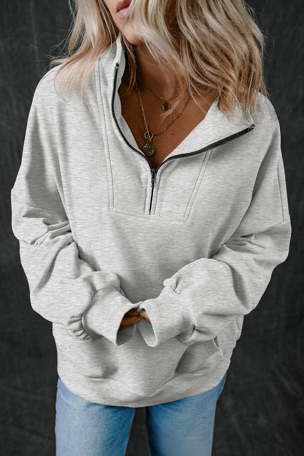 Light Grey Quarter Zip Sweatshirt