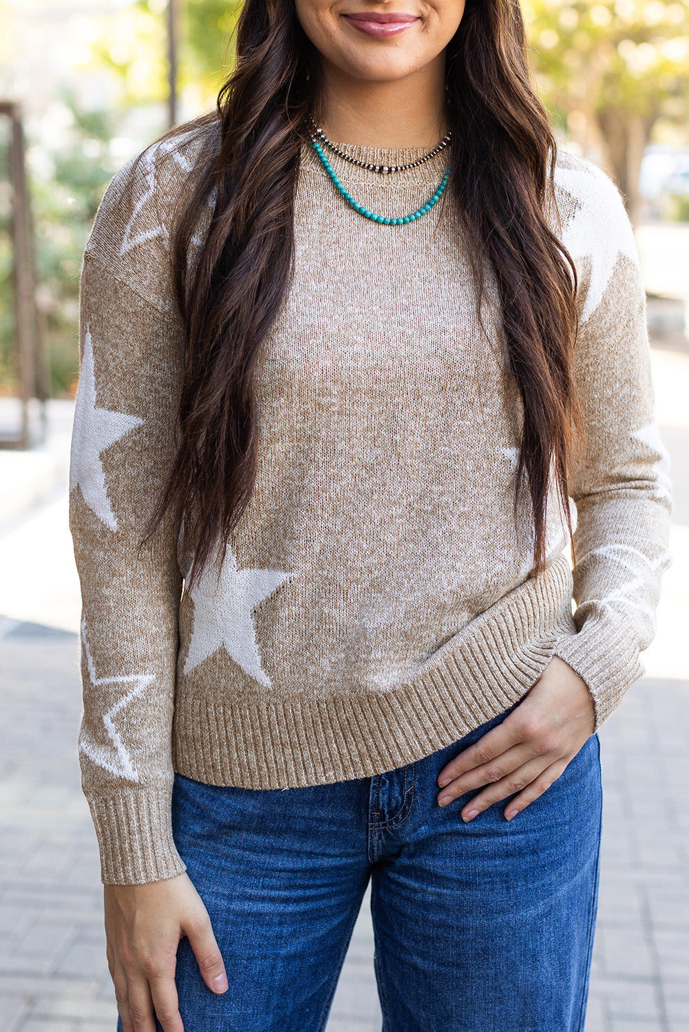 Khaki Star Pattern Sweater