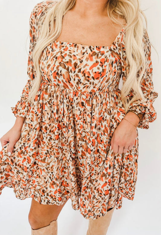 Orange Speckled Long Sleeve Dress