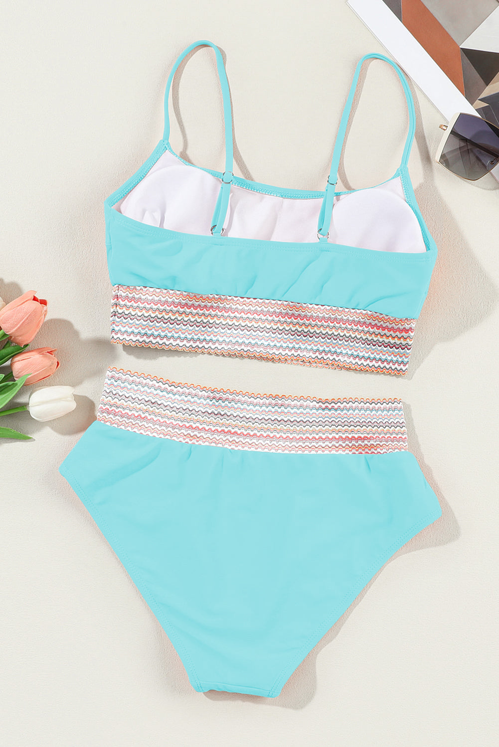 Sky Blue Striped Swimsuit