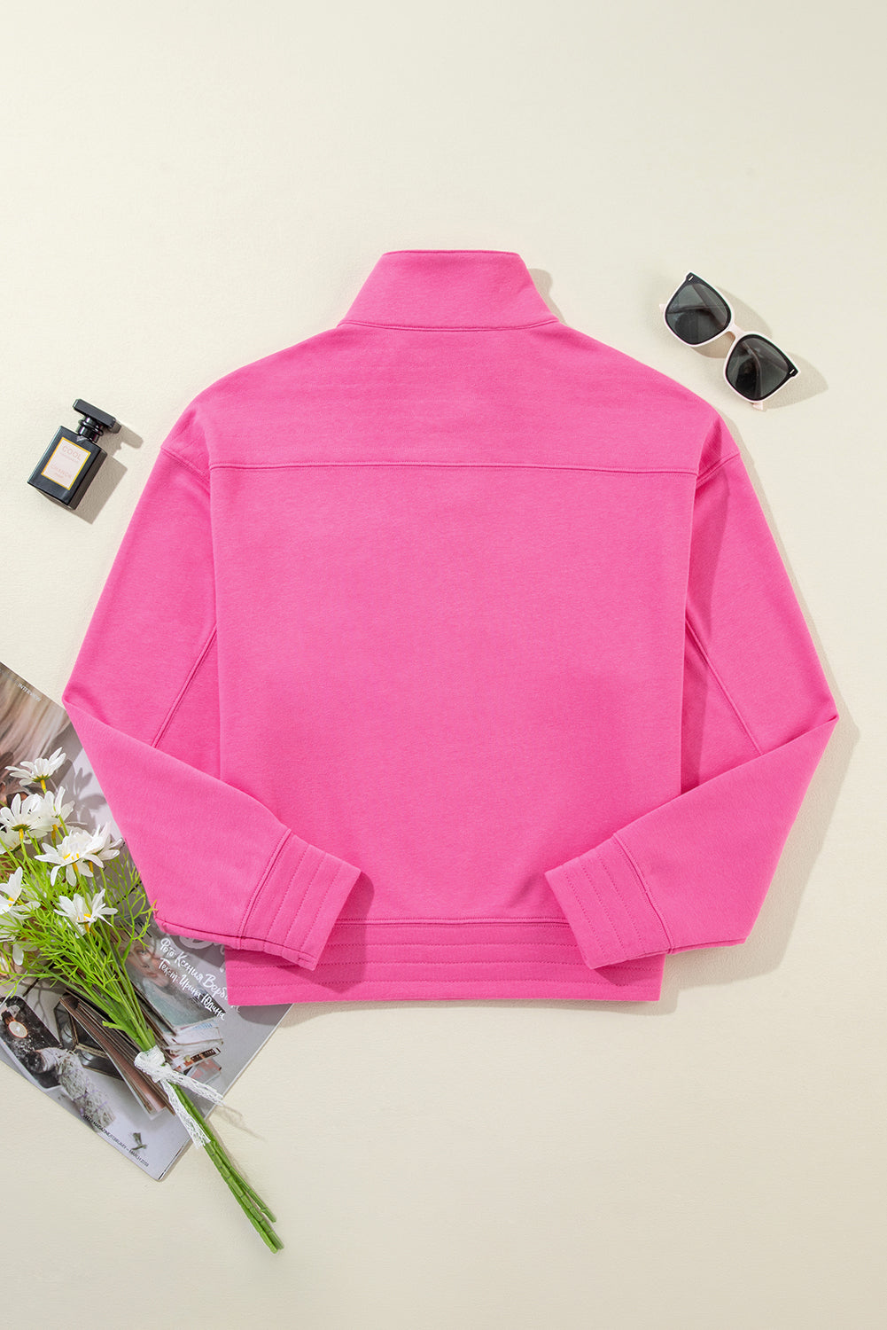 Bright Pink Half Button Collared Sweatshirt