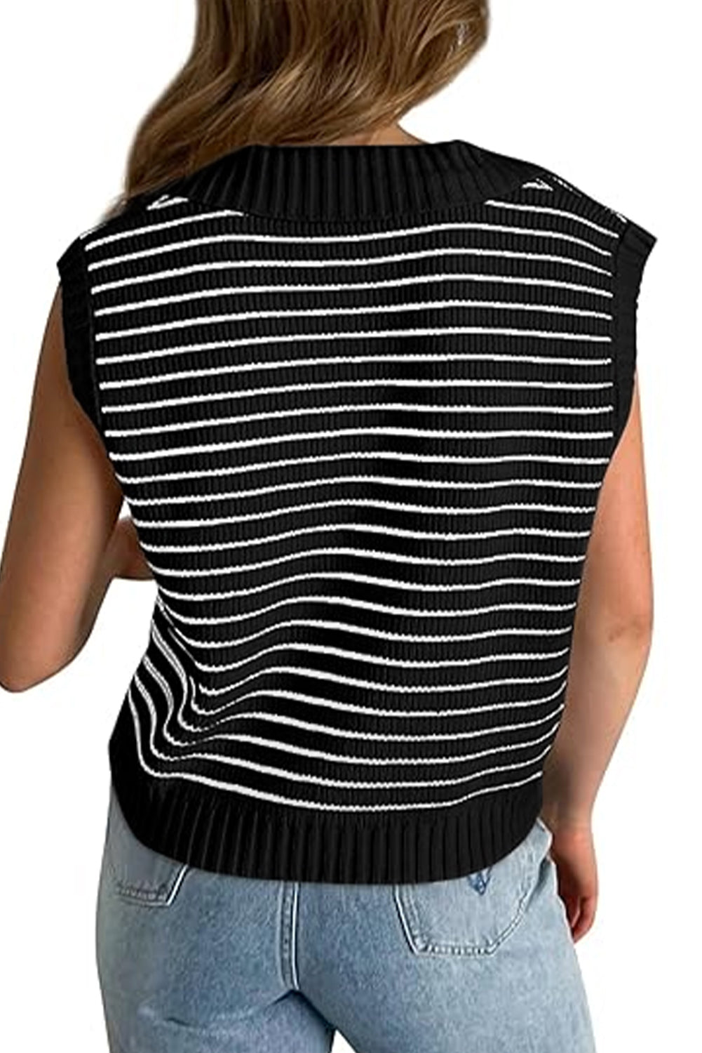 Black Stripe V Neck Sweater Tank