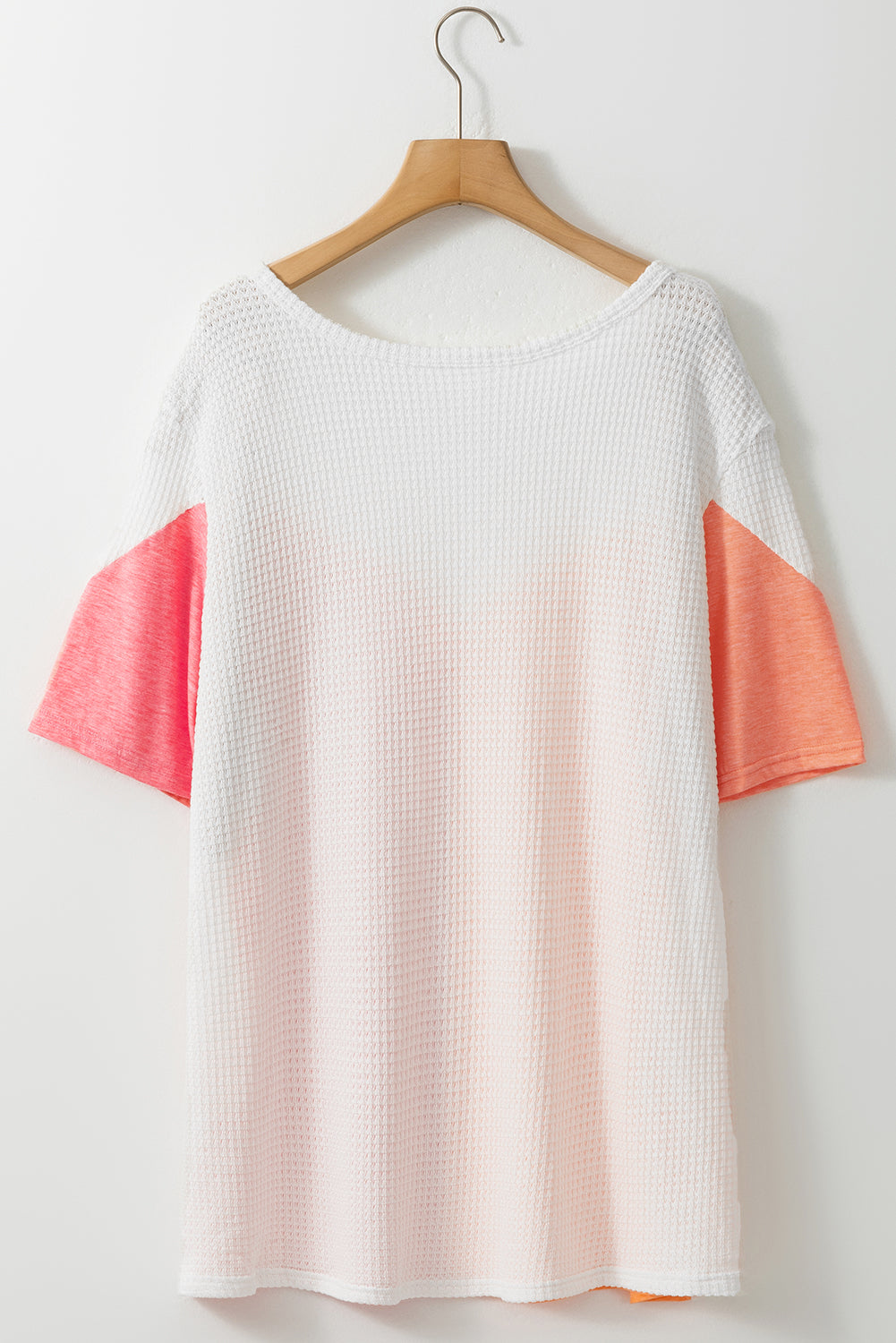 White Plus Size Colorblock Waffle Knit Tee