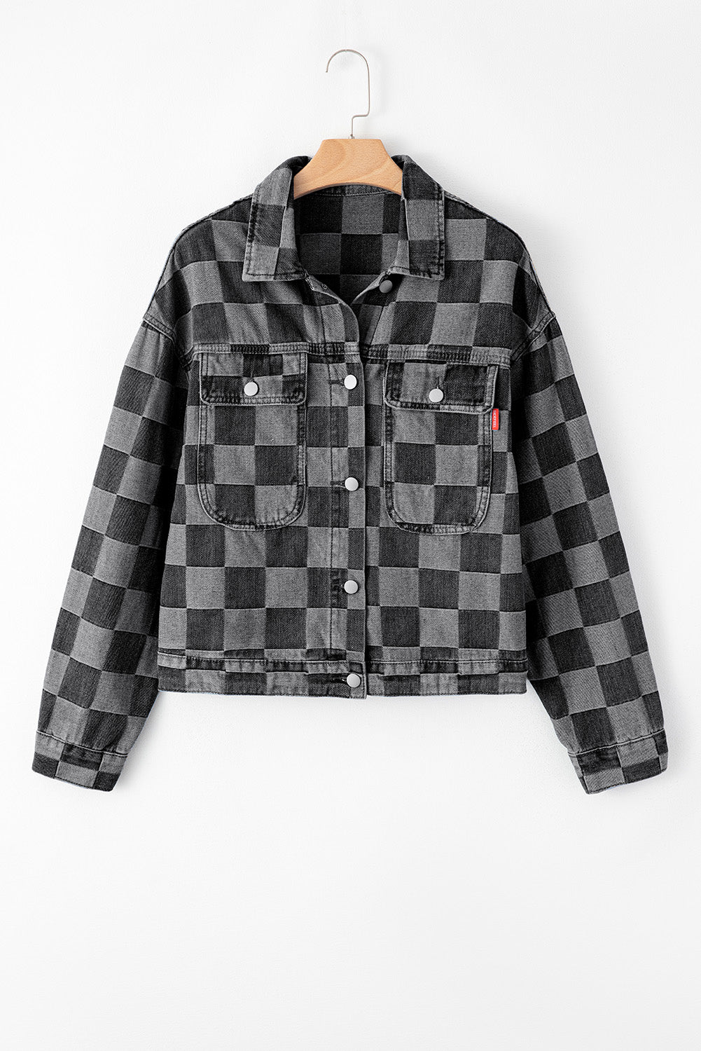 Black Checkered Denim Jacket