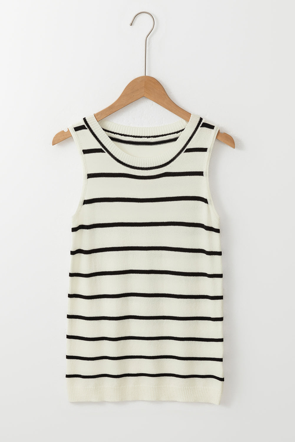 White Striped Round Neck Sweater Vest