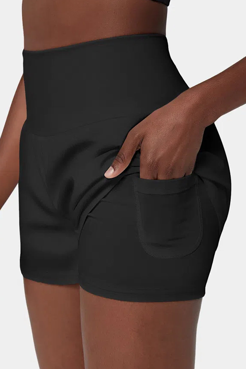 Black Pocketed Wide Waistband Shorts