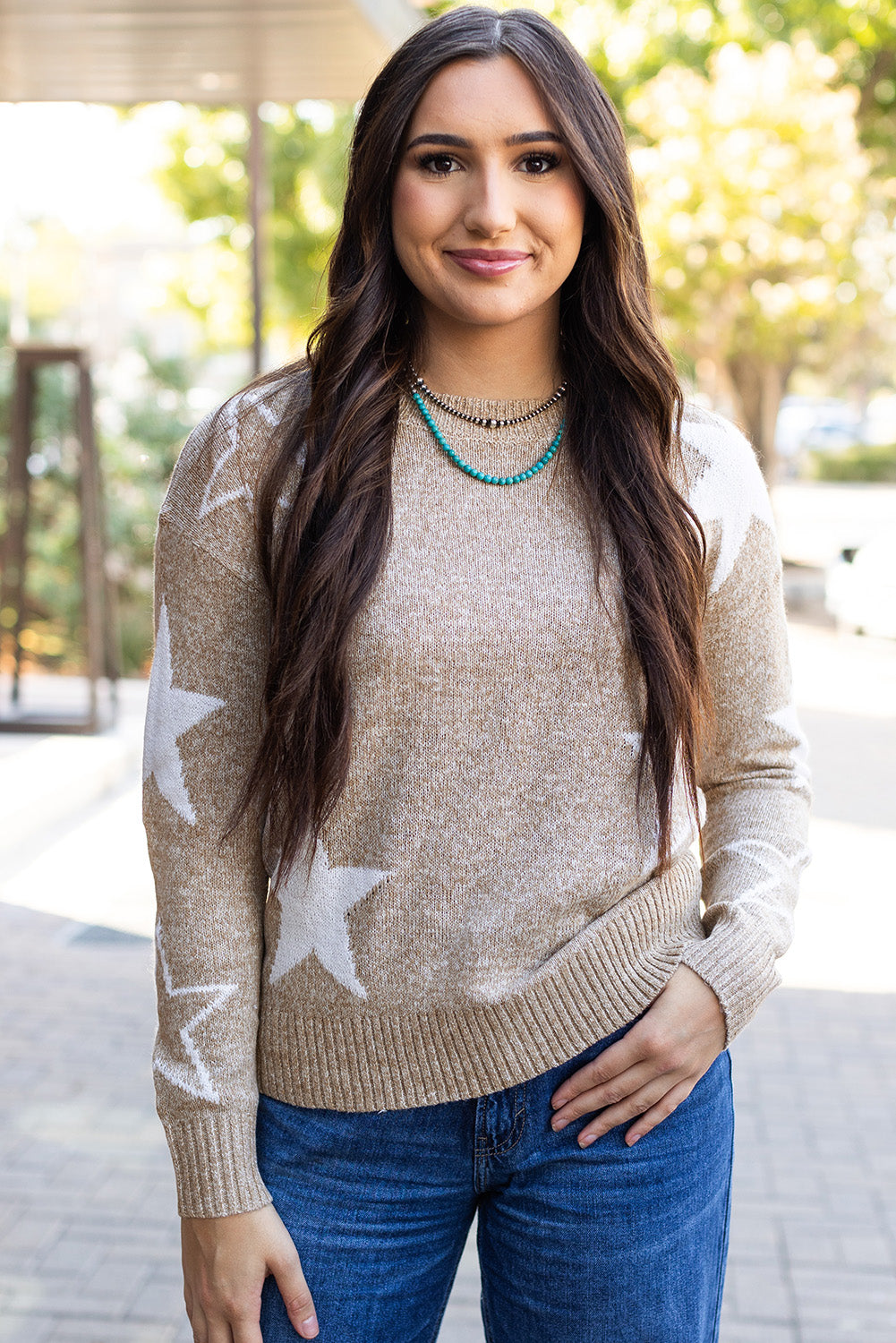 Khaki Star Pattern Sweater