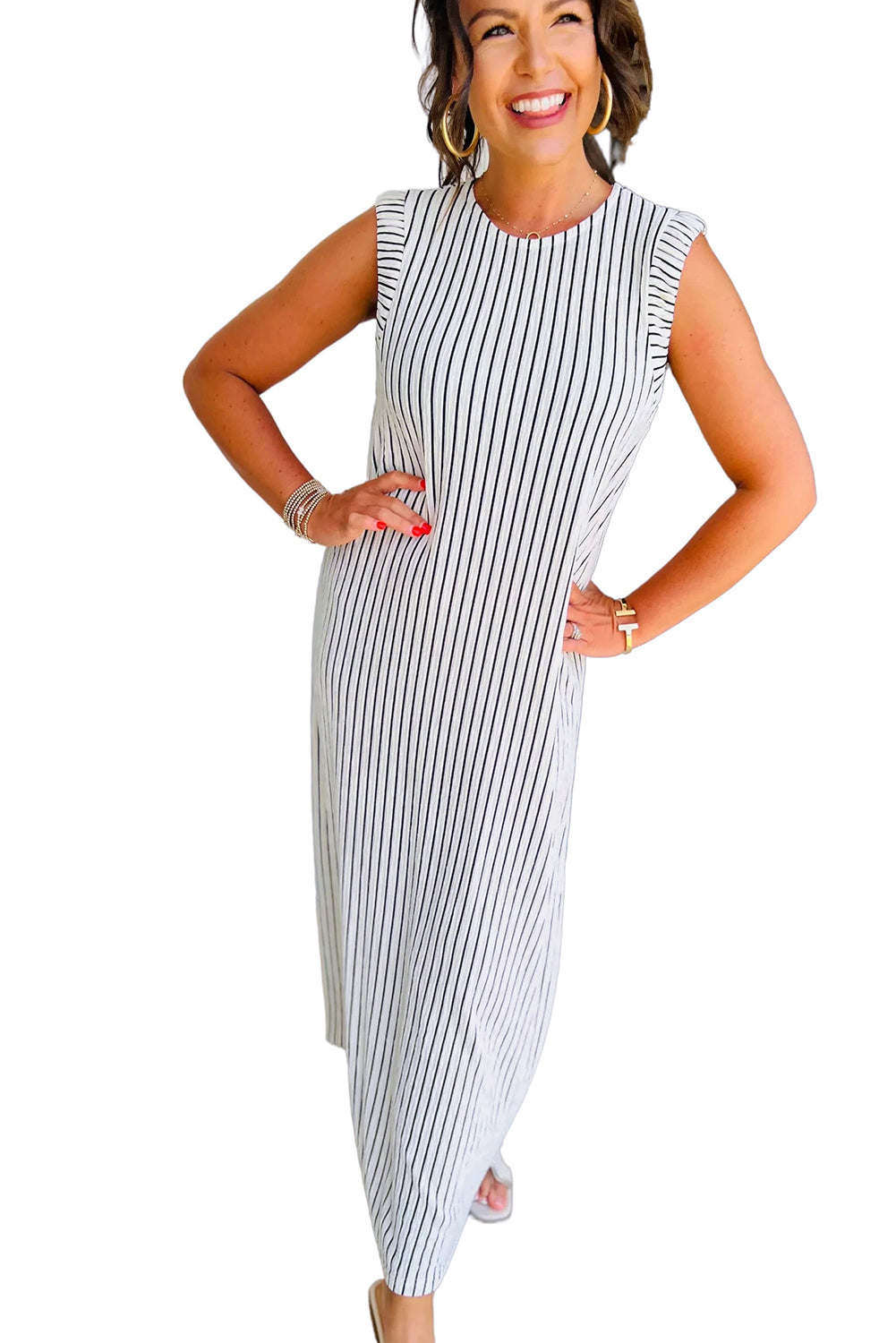 Black White Striped Vest Shift Maxi Dress