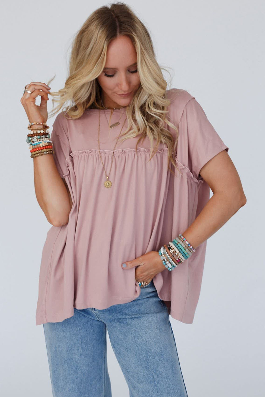 Light Pink Ruffled Babydoll Tee