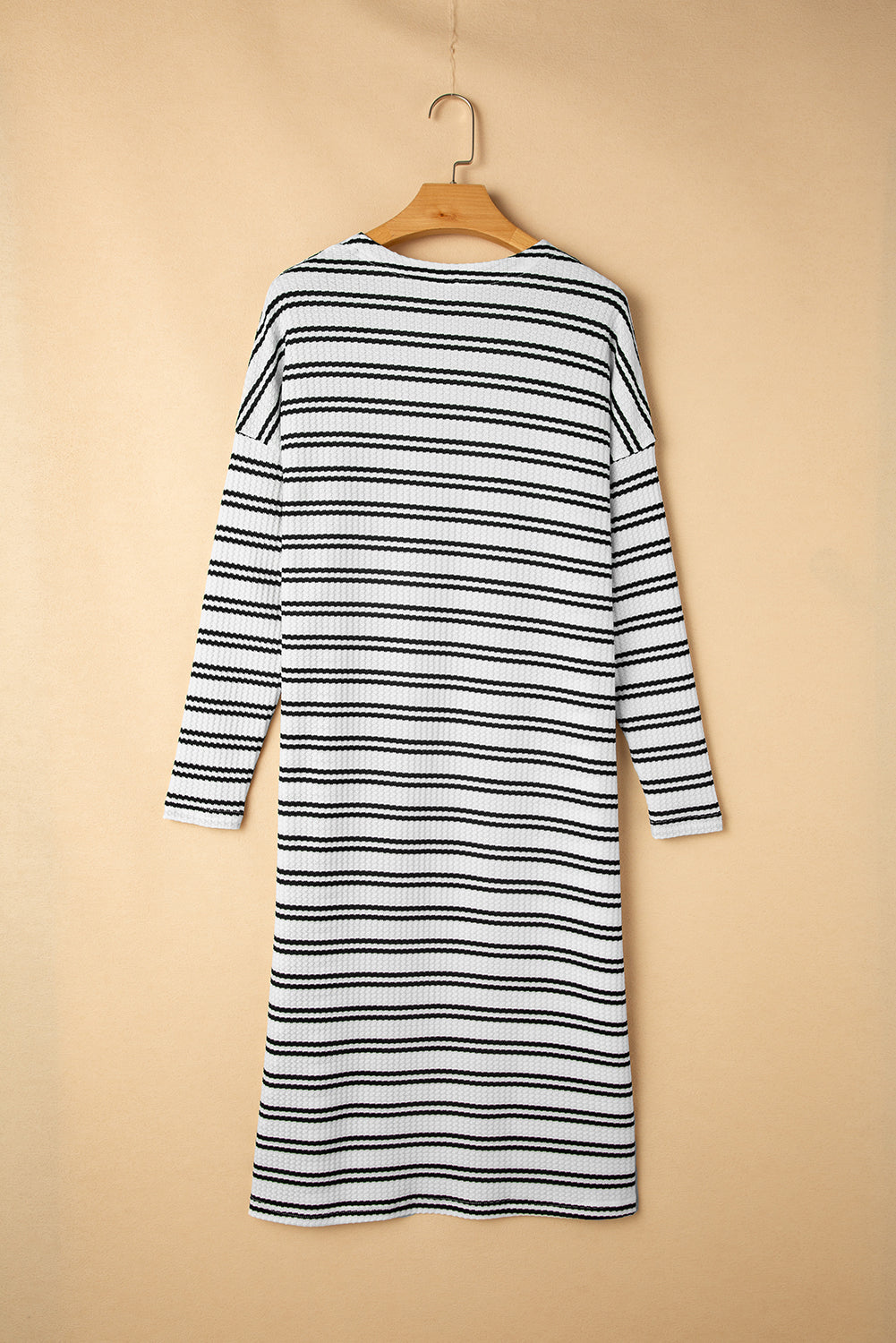 Black Stripe Print Open Front Cardigan