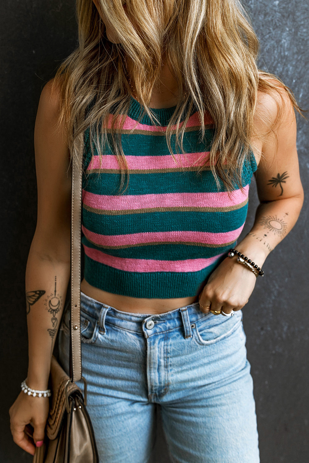 Pink Stripe Cropped Sweater Tank