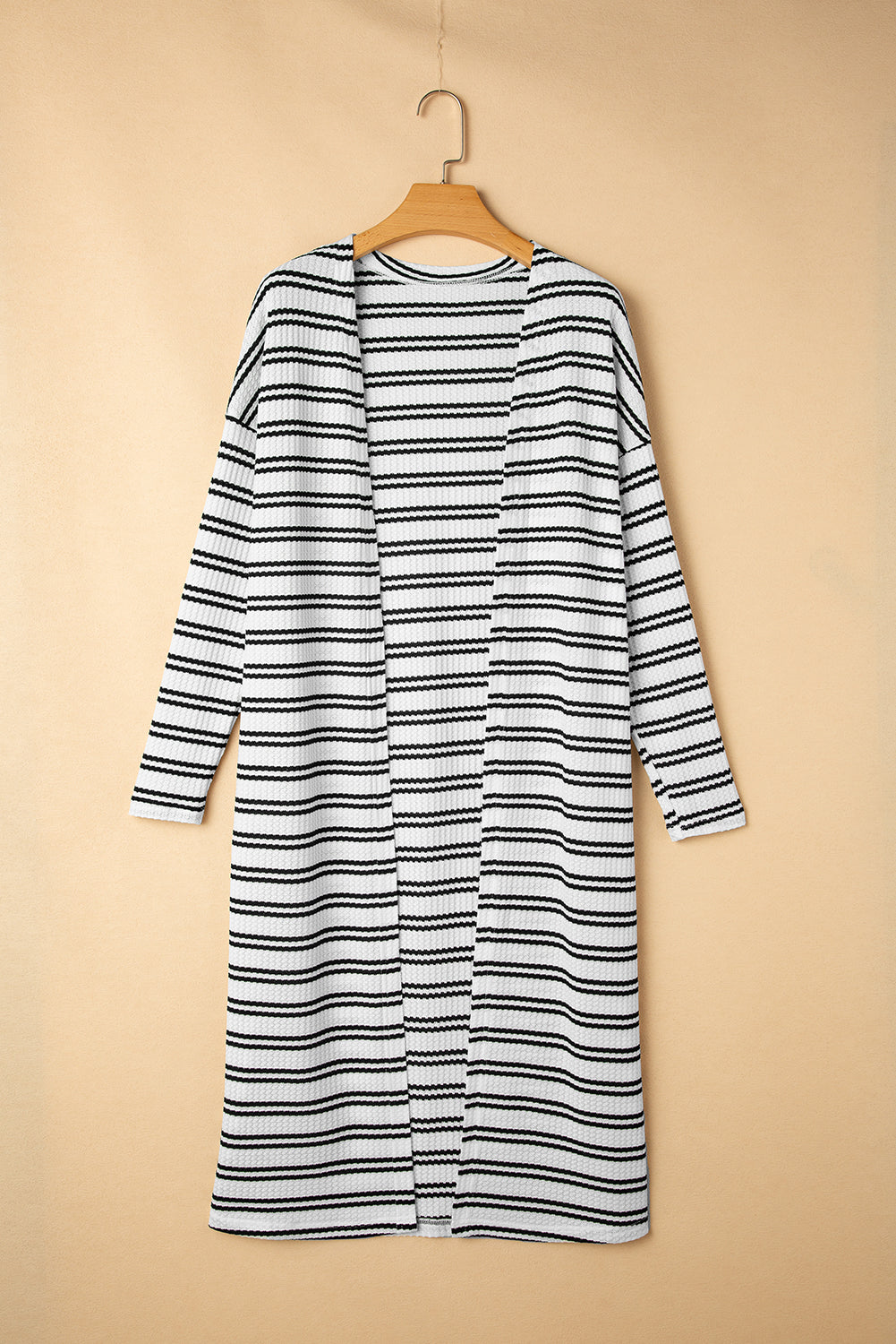 Black Stripe Print Open Front Cardigan