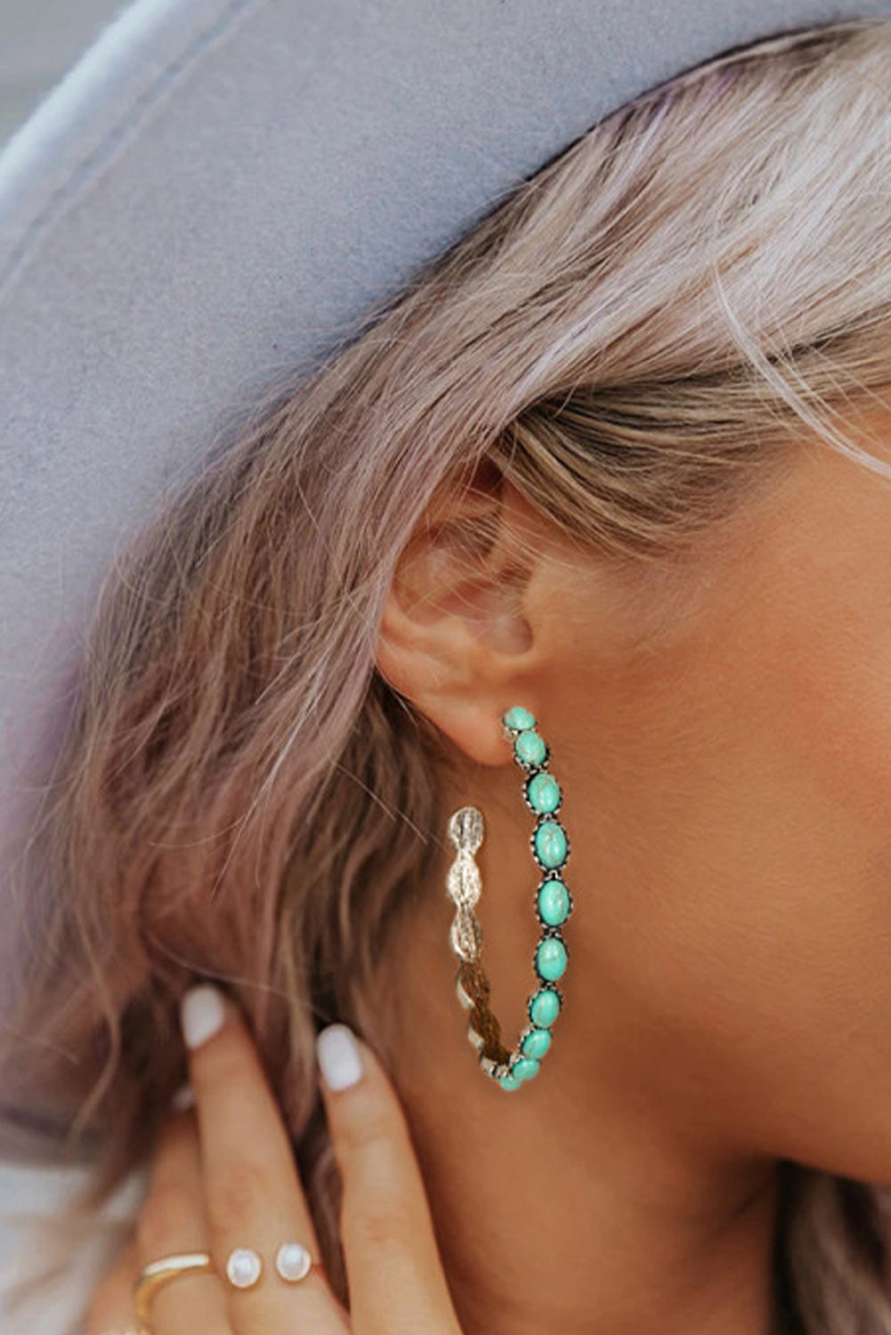 Teal Stone Hoop Earrings