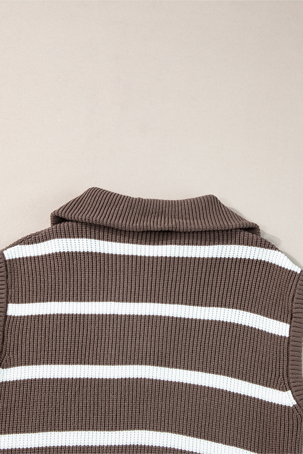 Brown Stripe Zipped Collar Cap Sleeve Knit Top