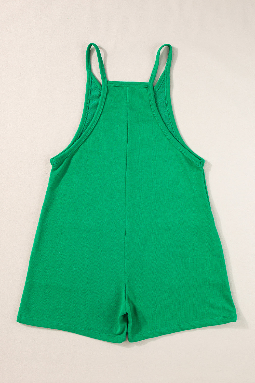 Bright Green Sleeveless Pocketed V Neck Jersey Romper