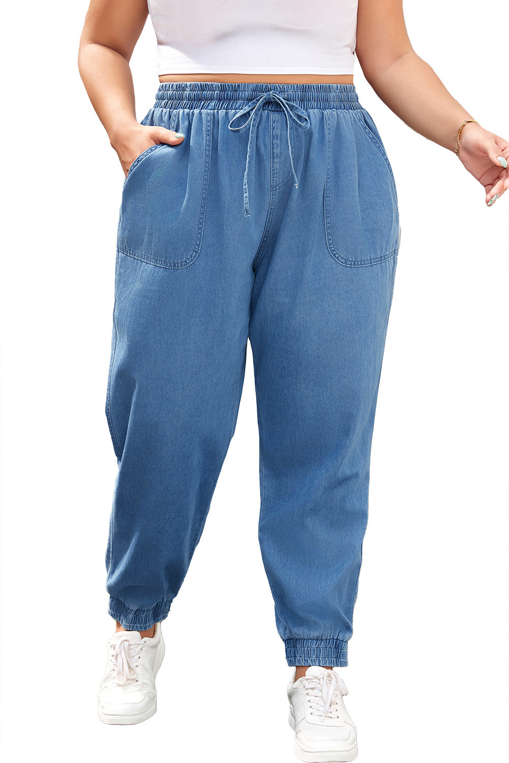 Dusk Blue Plus Size Denim Joggers