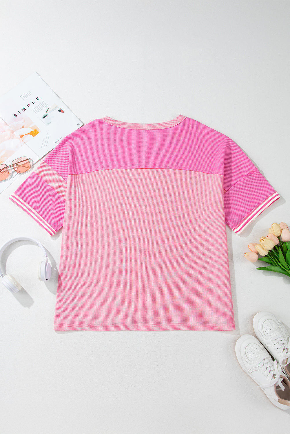 Pink Stripe Patchwork Colorblock Plus Size T Shirt
