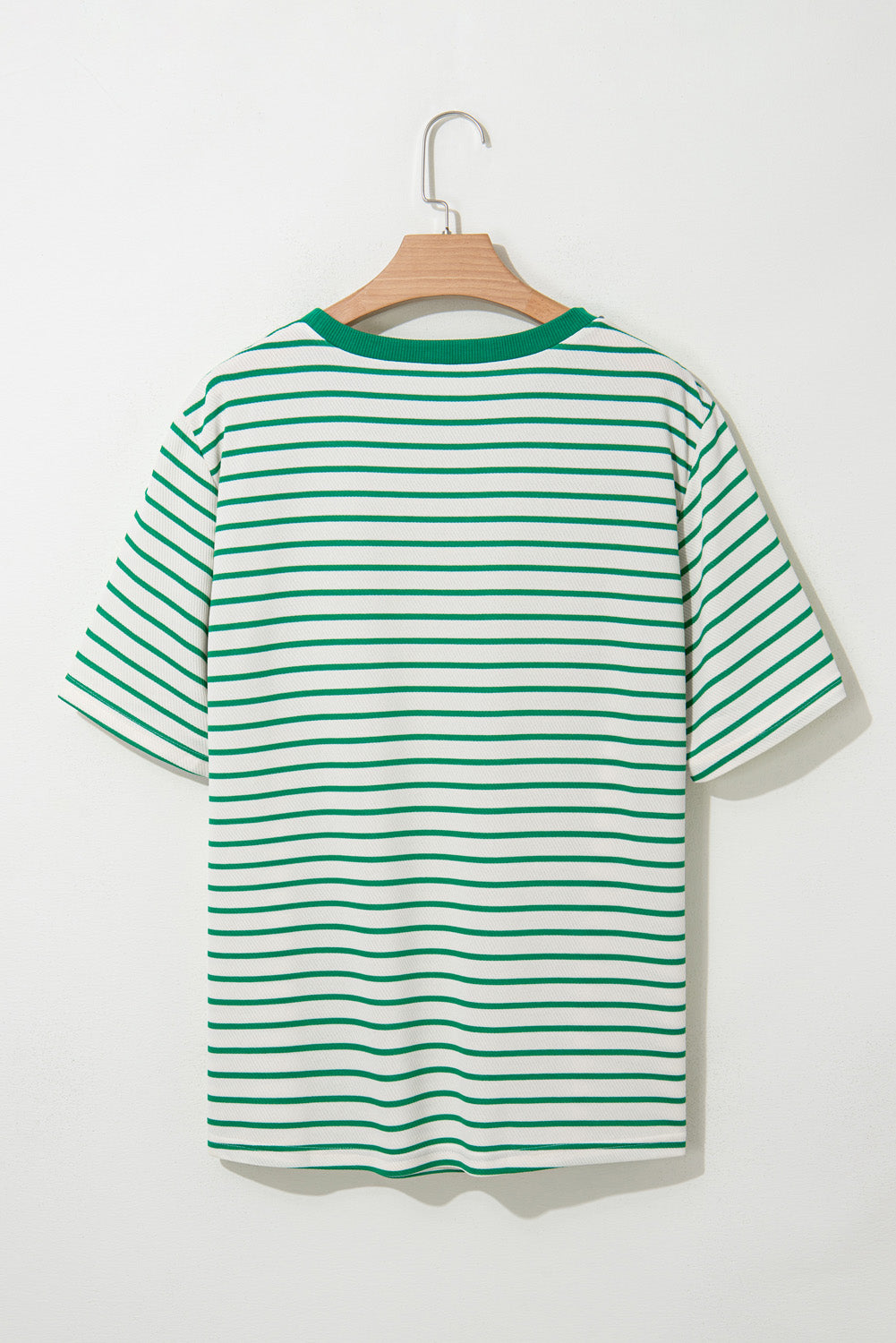 Green Stripe Plus Size Round Neck T Shirt