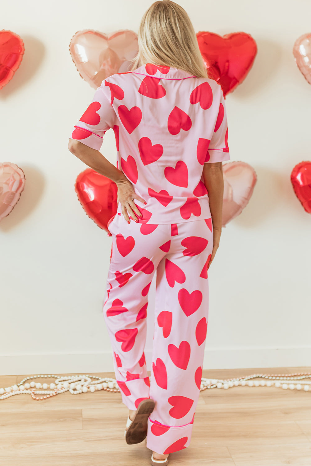 Pink Classic Heart Short Sleeve Pants Pajamas Set