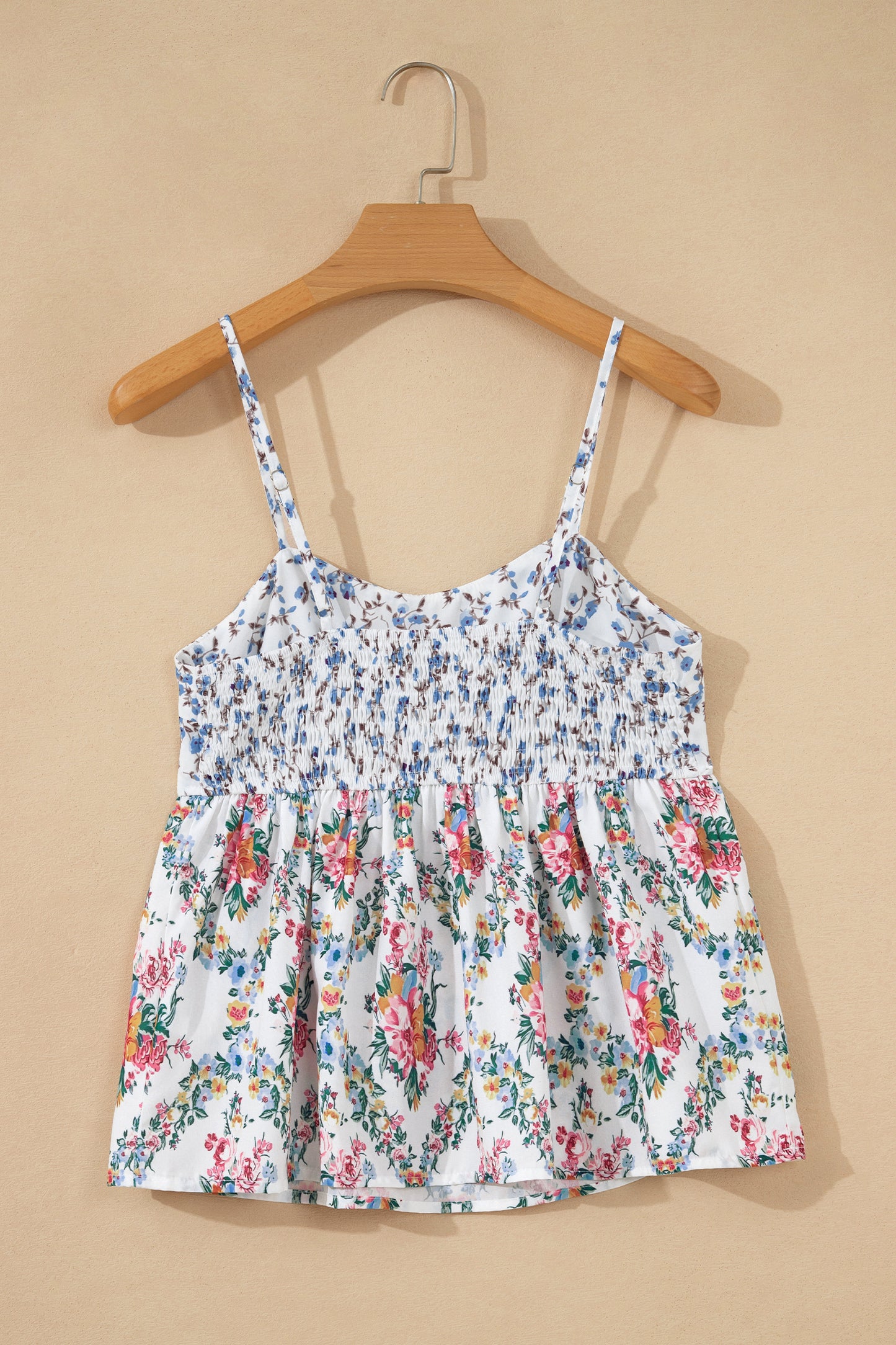 White Contrast Floral Printed Patchwork Spaghetti Straps Babydoll Top