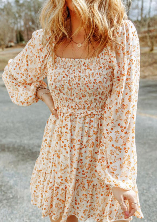 Apricot boho floral dress