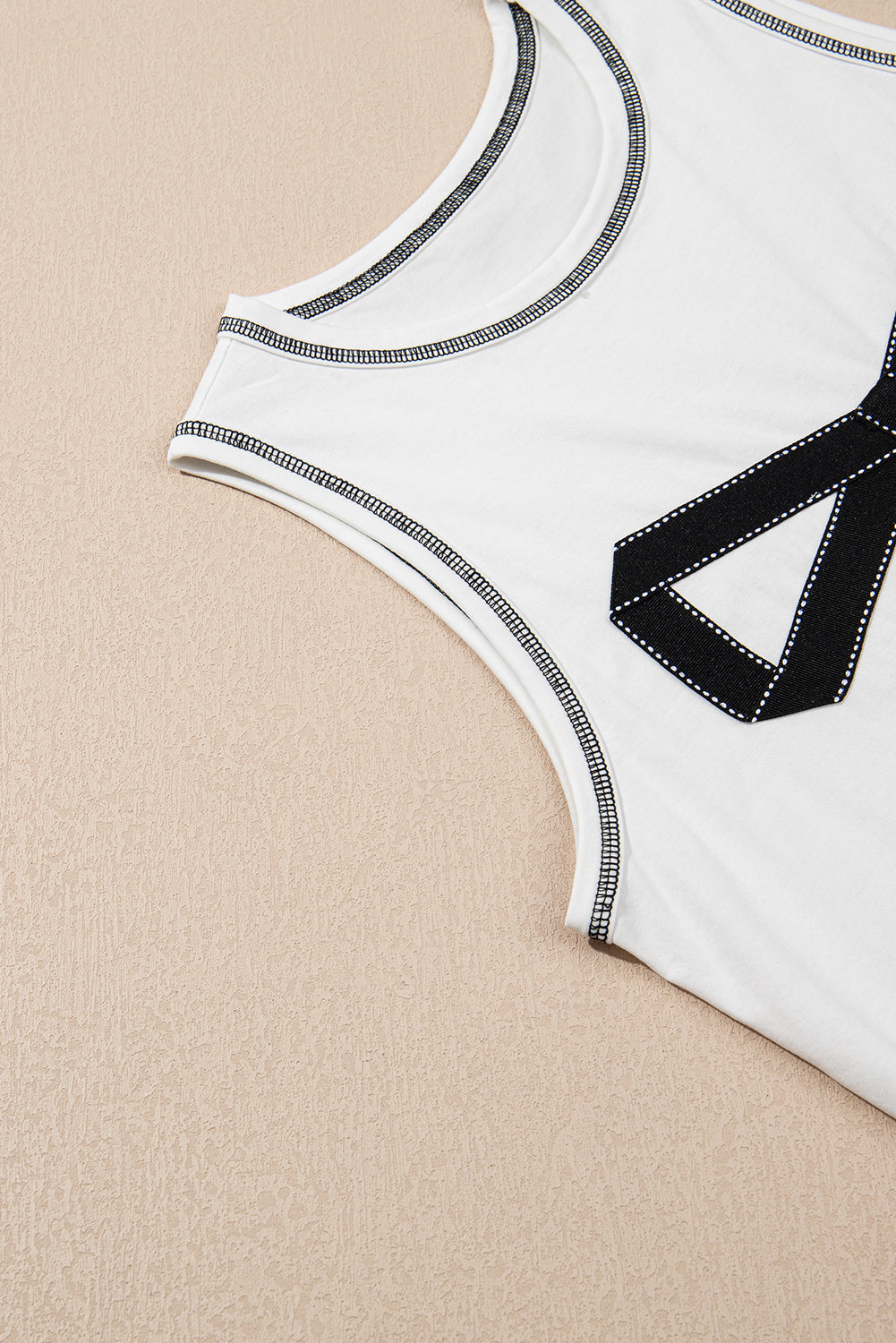 White Sweet Bow Stitching Trim Sleeveless Top