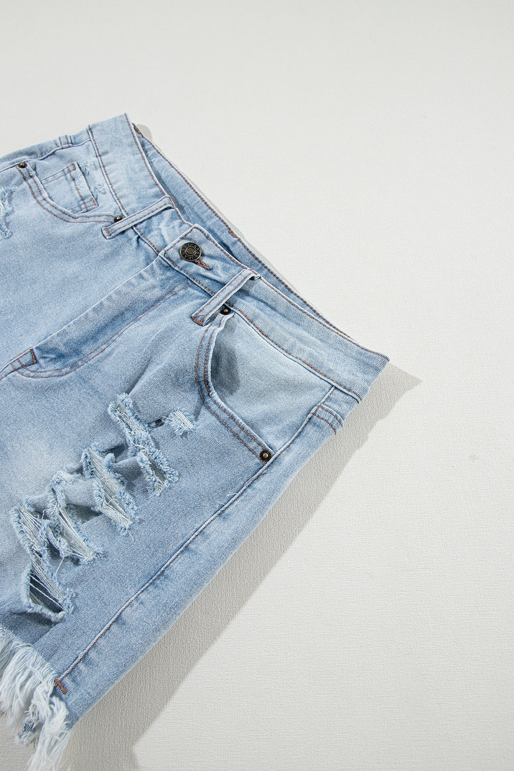 Light Blue Distressed Denim Shorts