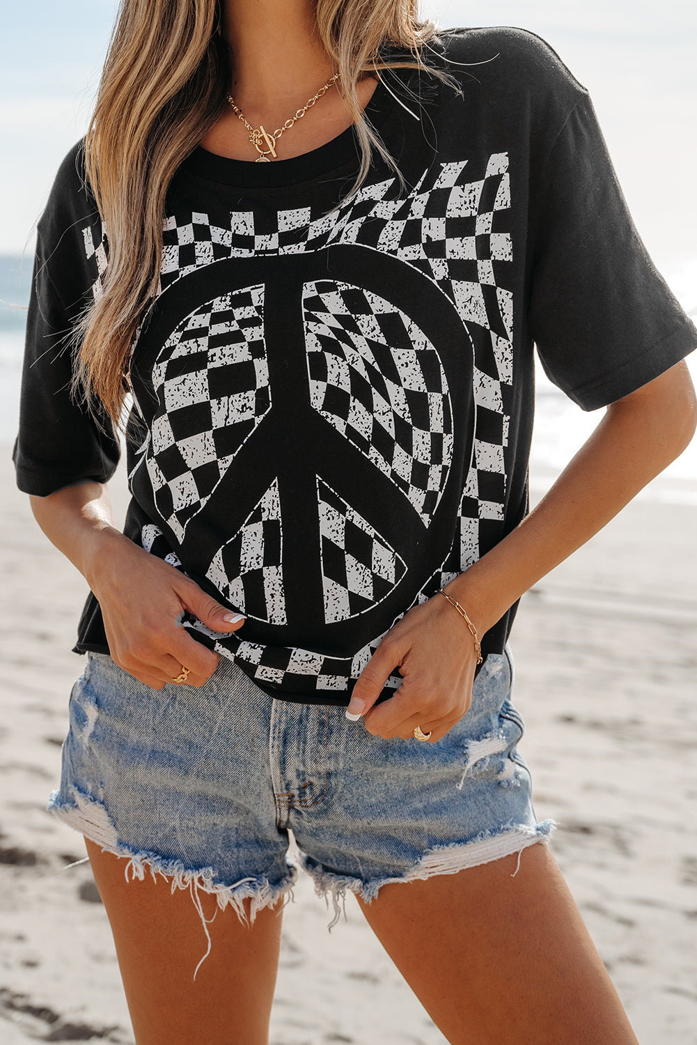 Checkered Peace Graphic Tee