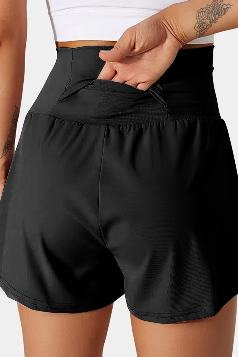 Black Pocketed Wide Waistband Shorts
