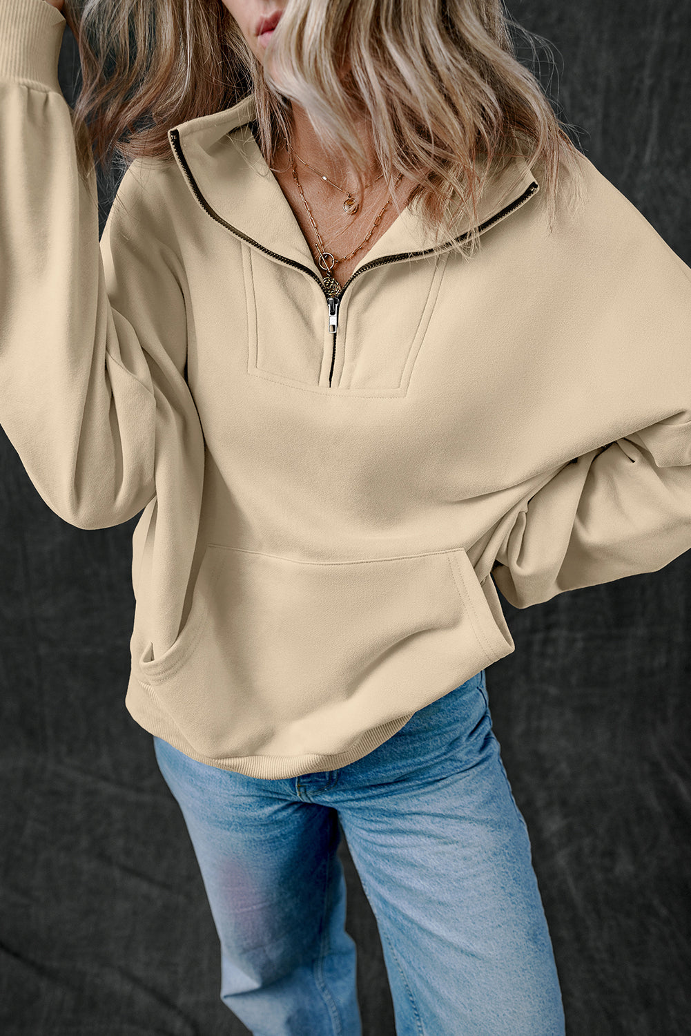 Tan Quarter Zip Sweatshirt