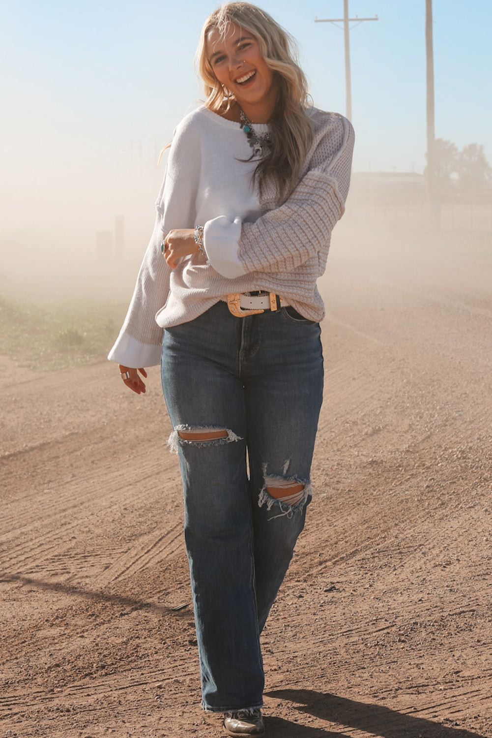 Oatmeal Mixed Tie Sweater