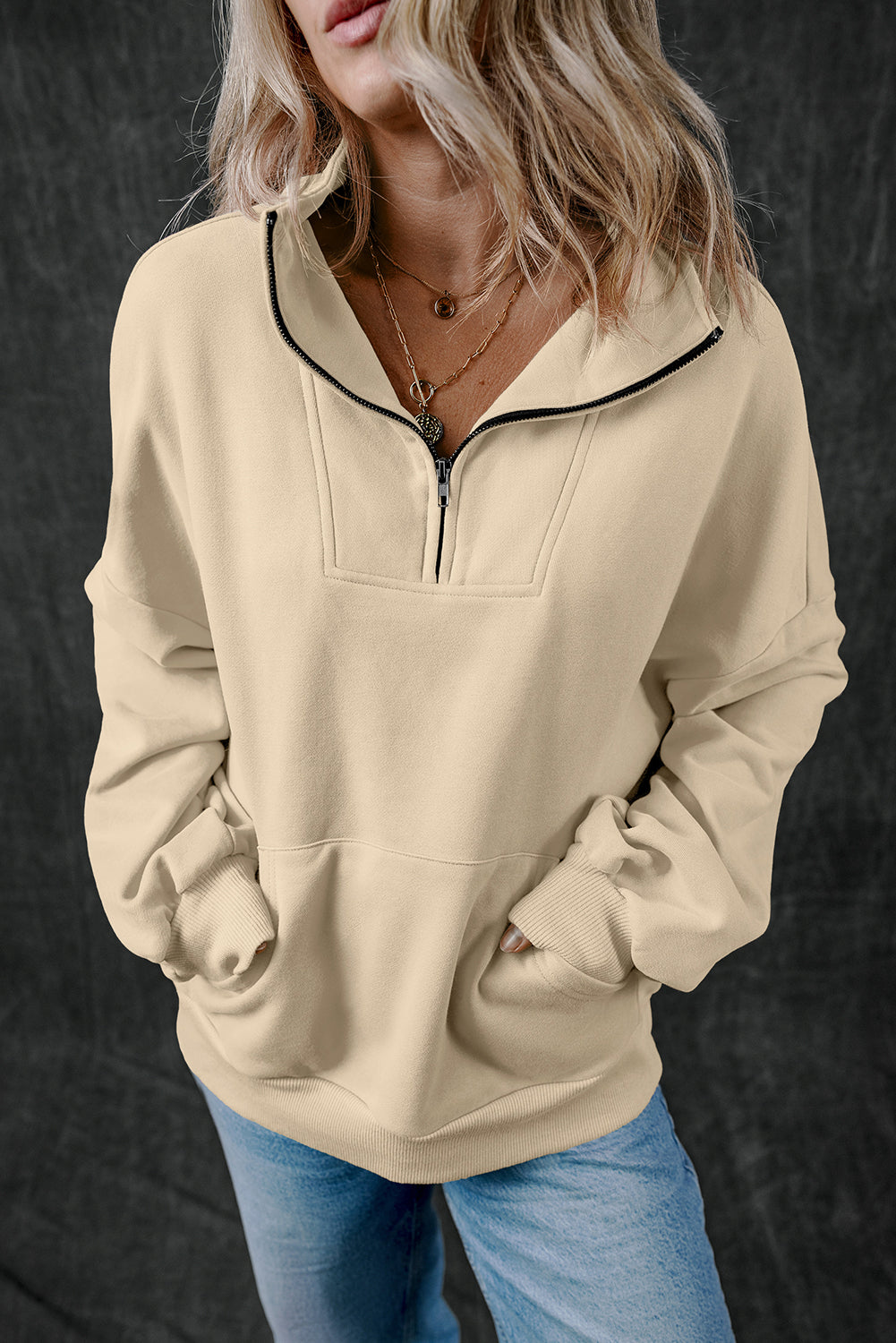 Tan Quarter Zip Sweatshirt