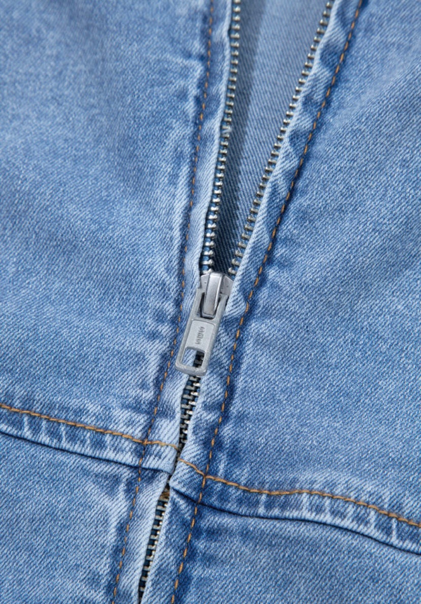 Beau Blue Seamed Zipper Square Neck Sleeveless Denim Mini Dress