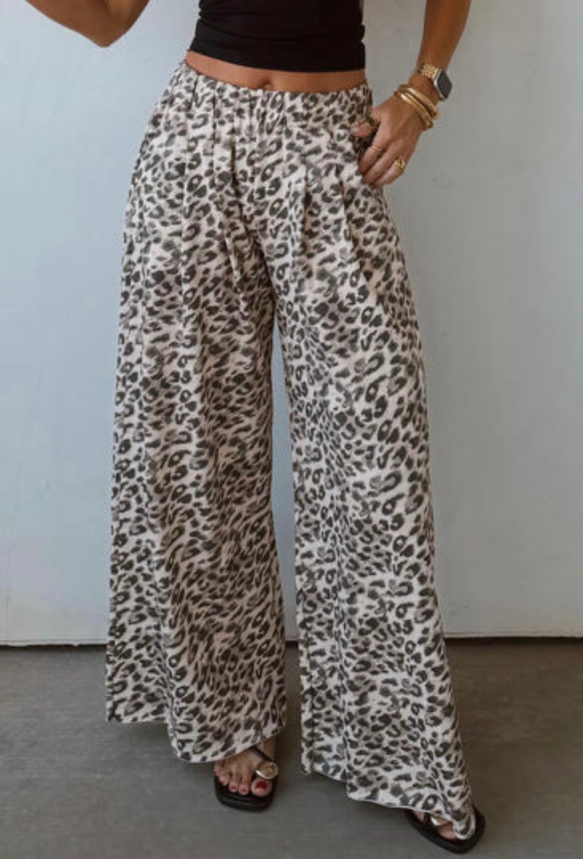 Multicolor Leopard Print Wide Leg Full Length Pants