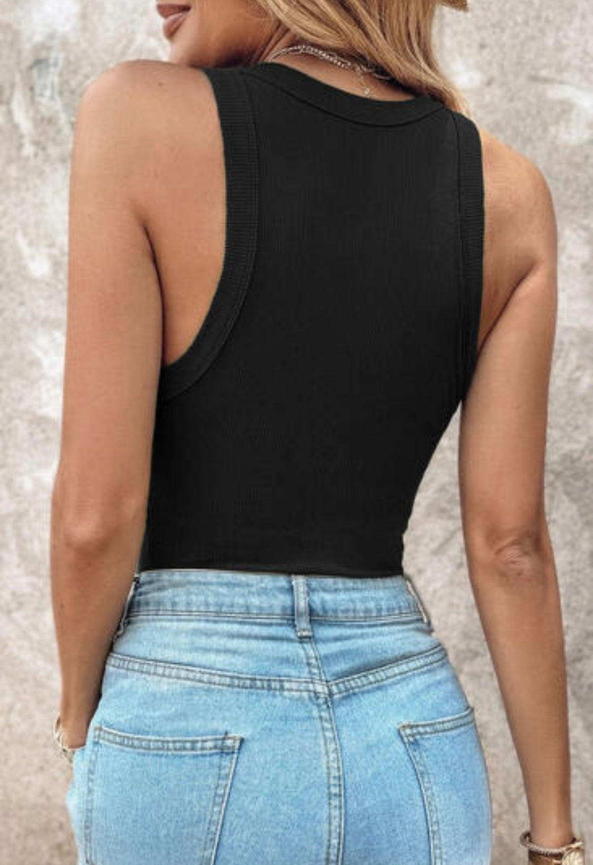 Black Slim Ribbed Padded Tank Top
