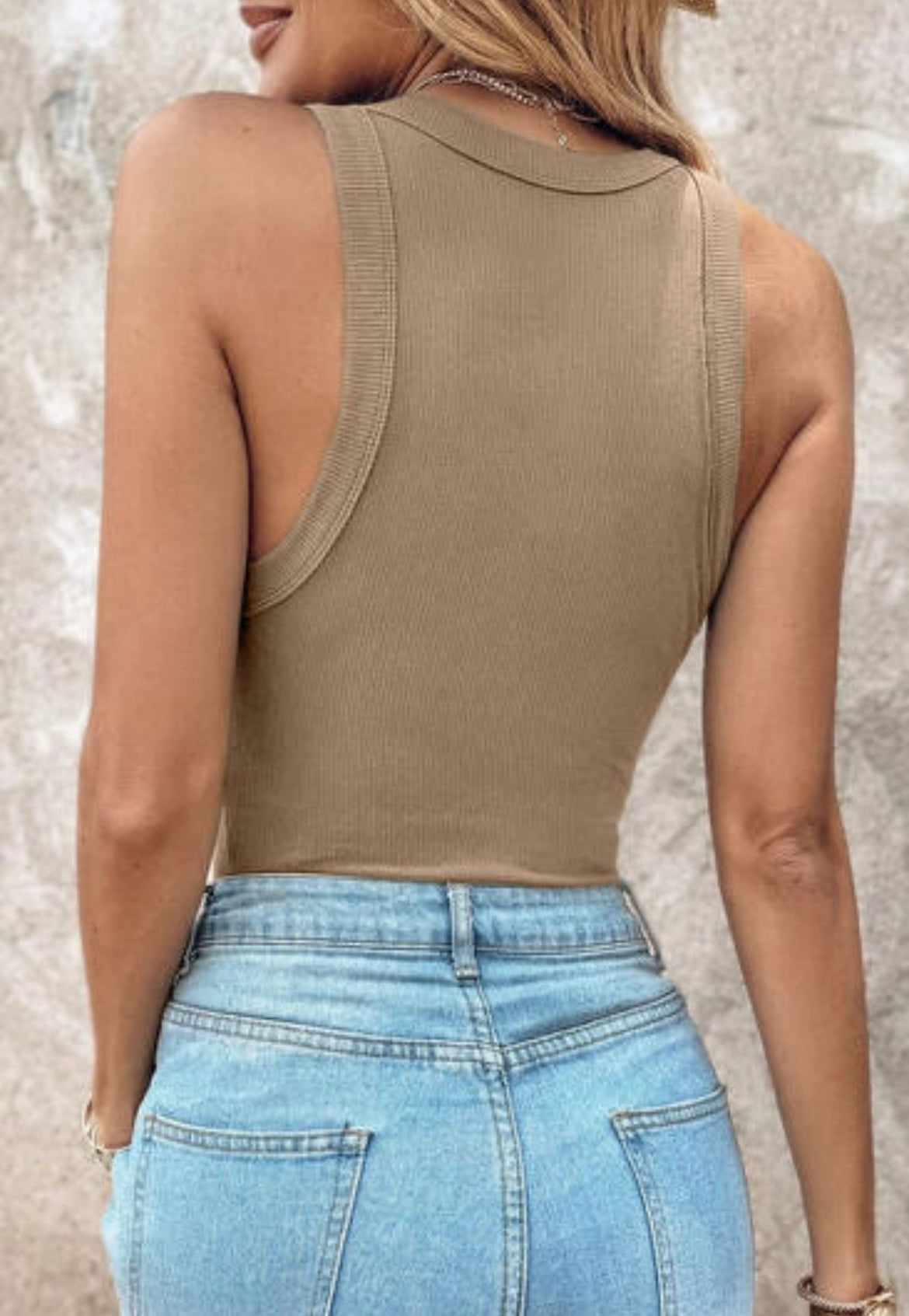 Dark Khaki Slim Ribbed Padded Tank Top