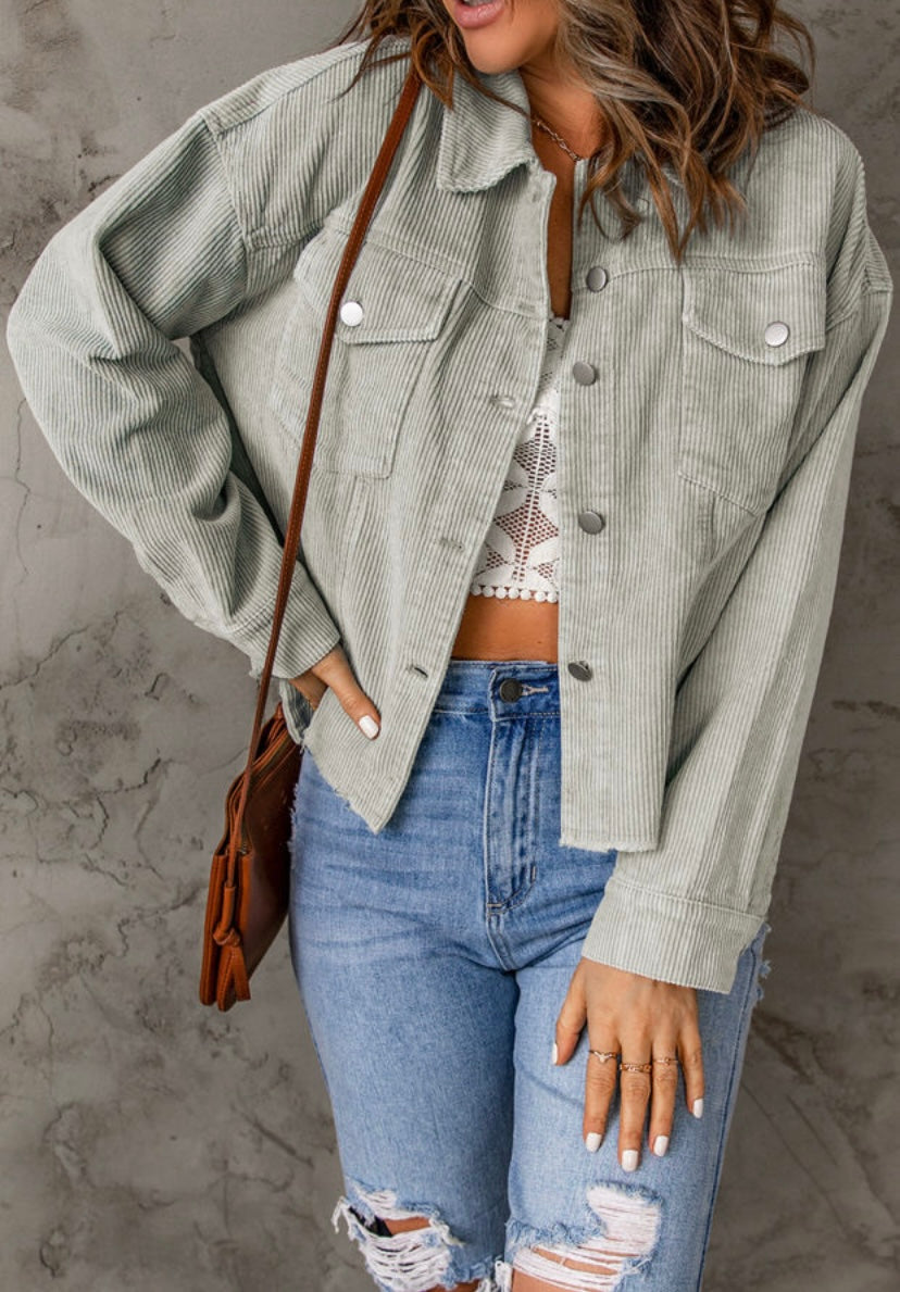 Sage Button Up Corduroy Jacket