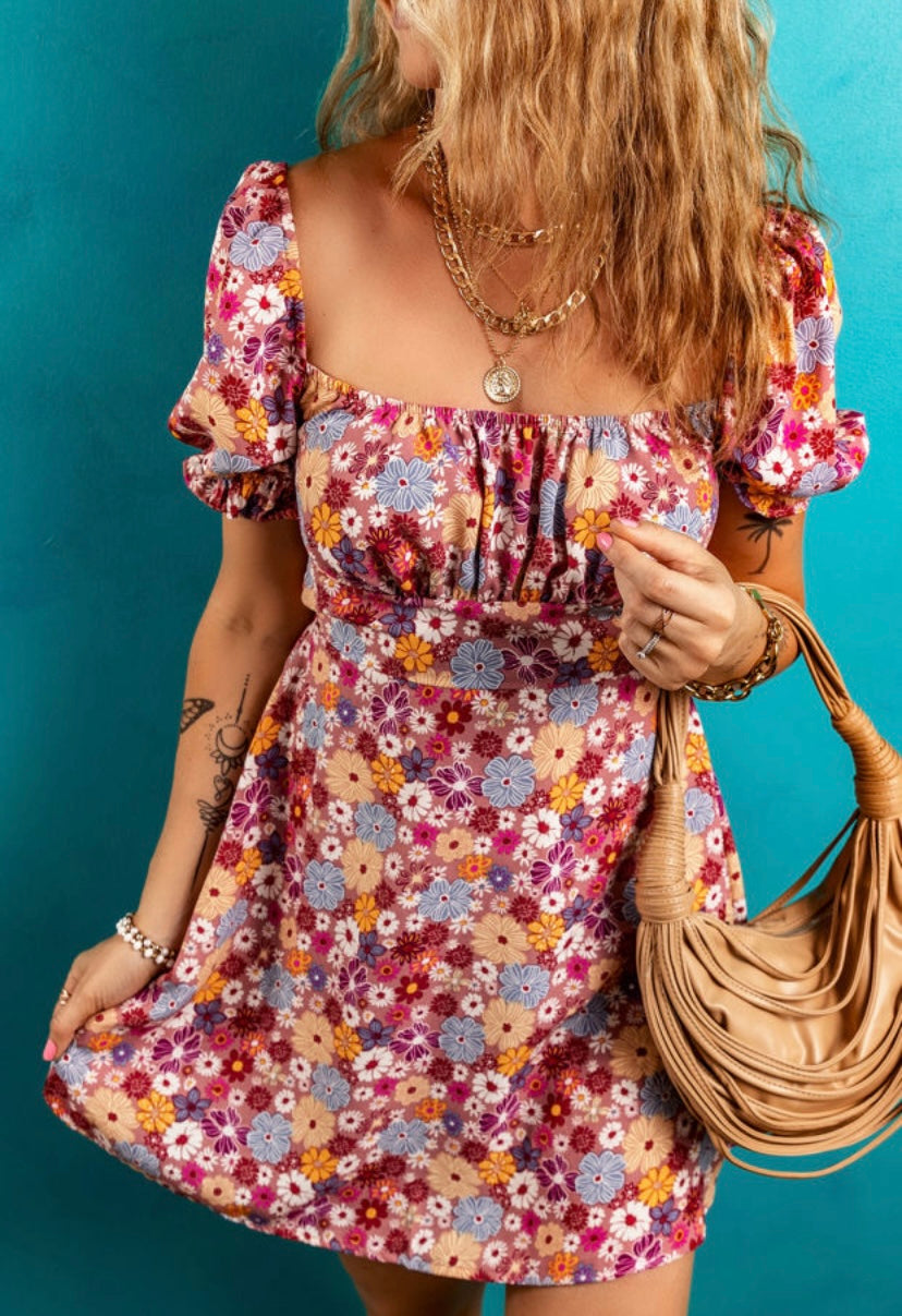 Burgundy Floral Mini Dress